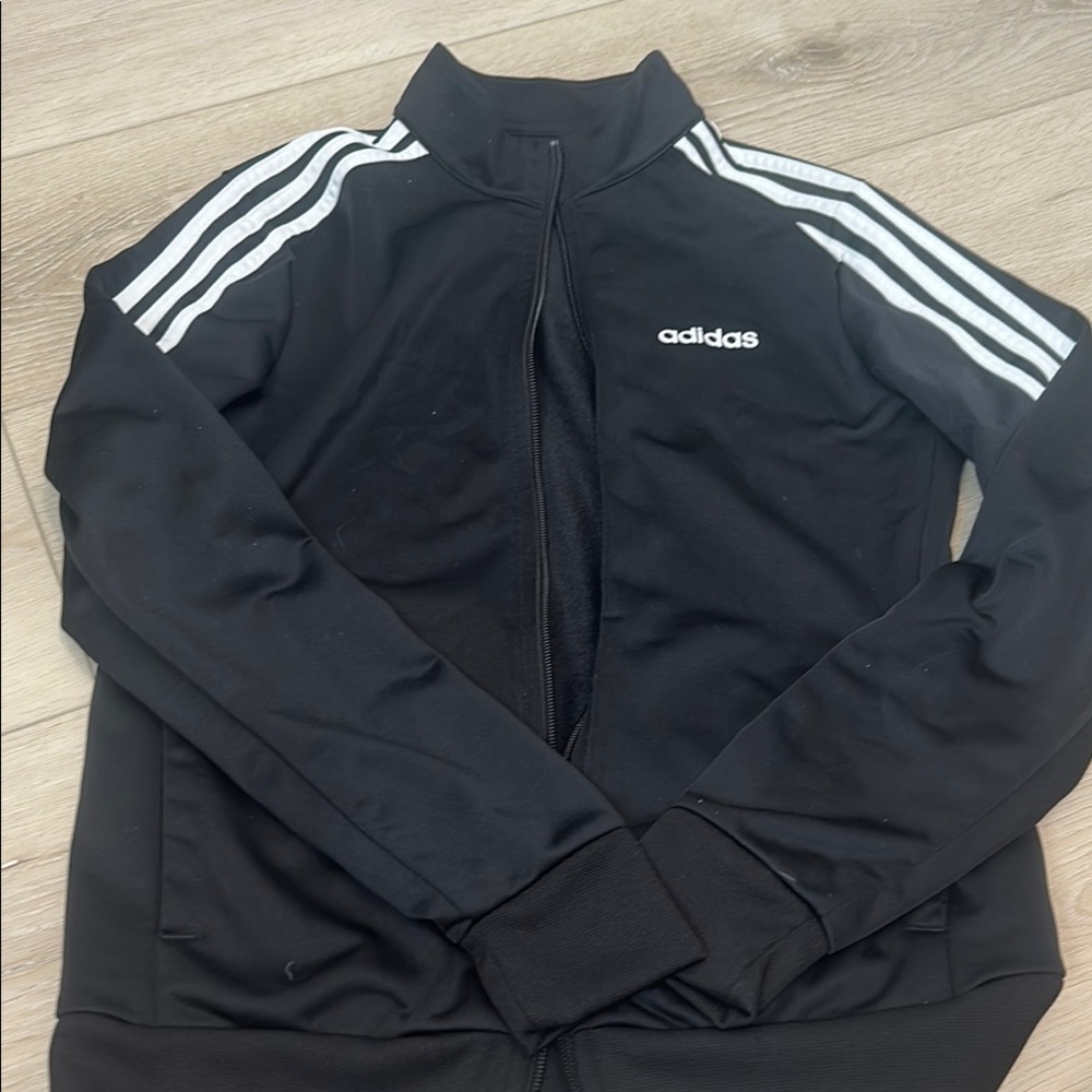 Adidas Black Track Jacket with White Stripes